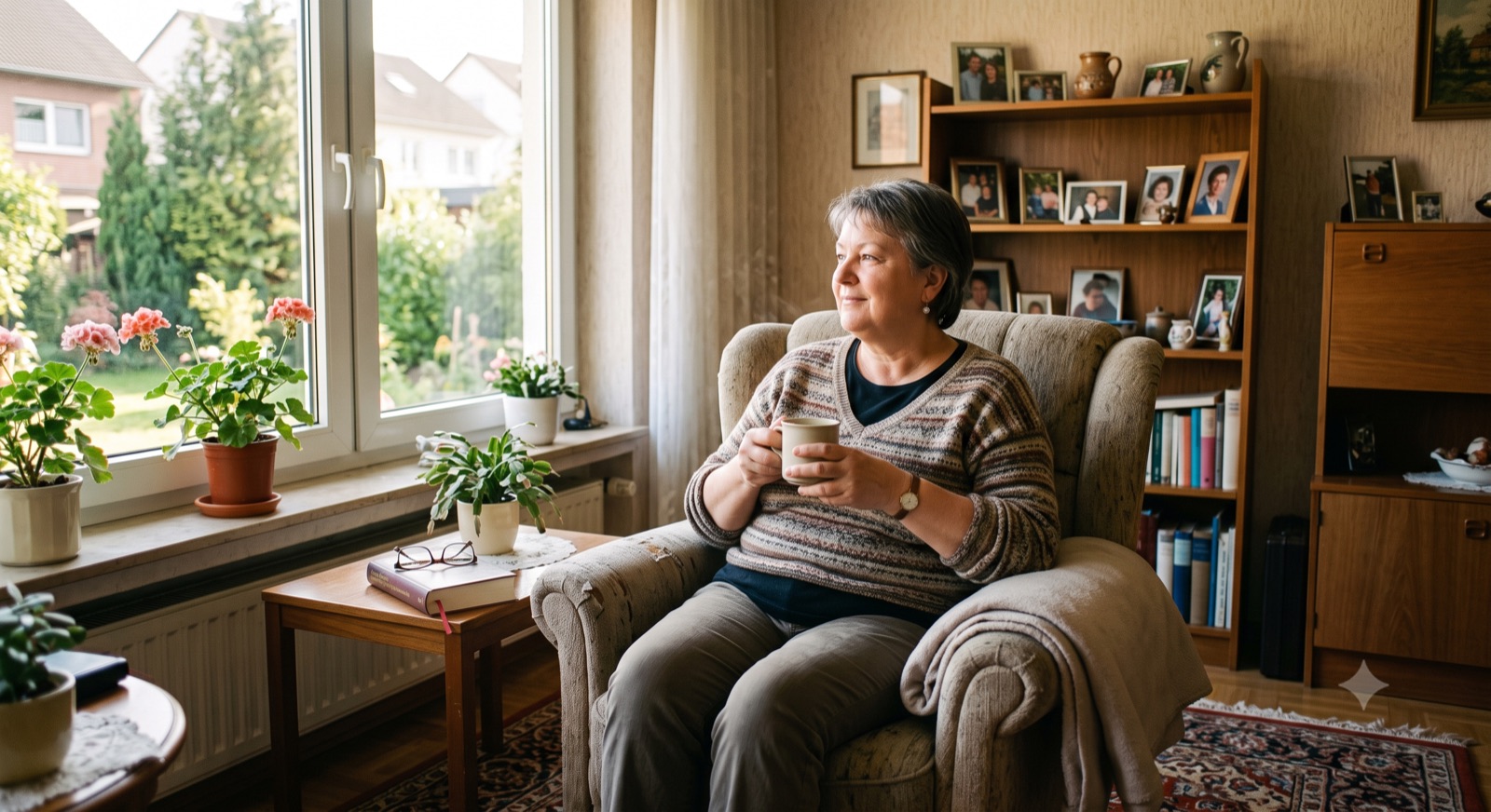 Frau liest entspannt zu Hause